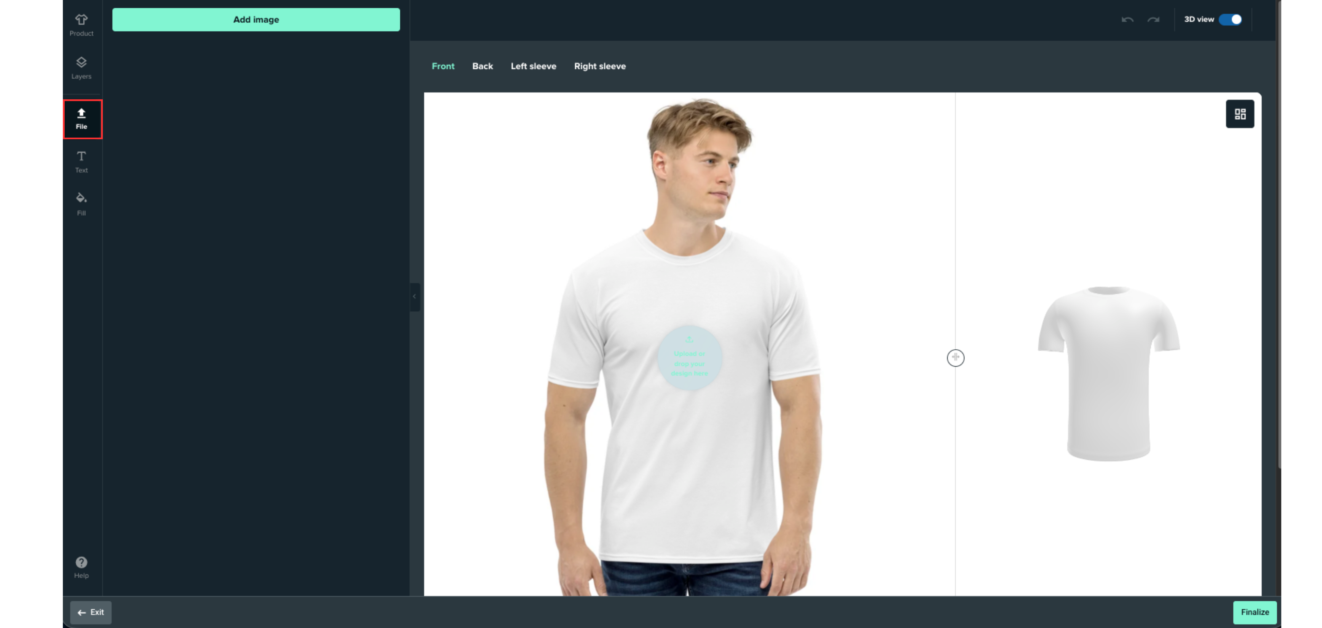 Merch editor with T-shirt item ready for design